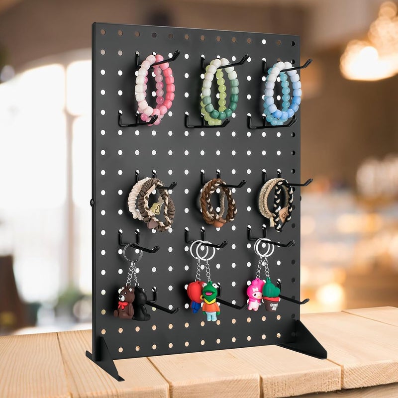 SIBRANT Metal Pegboard Display Stand With 15 Peg Board Hooks Accessories, Desk Pegboard Panels, Merchandise Display Rack for Selling Accessories Vendors & Events Retail Craft Shows & Fairs (17*13Inch, Black） - Image 5